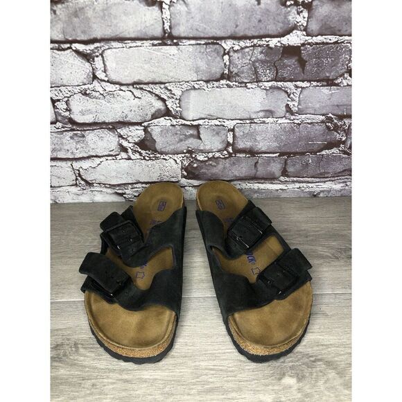 Birkenstock Arizona Black Suede Leather Strap Slides Sandals Women Sz 41EU/10M - Picture 13 of 16